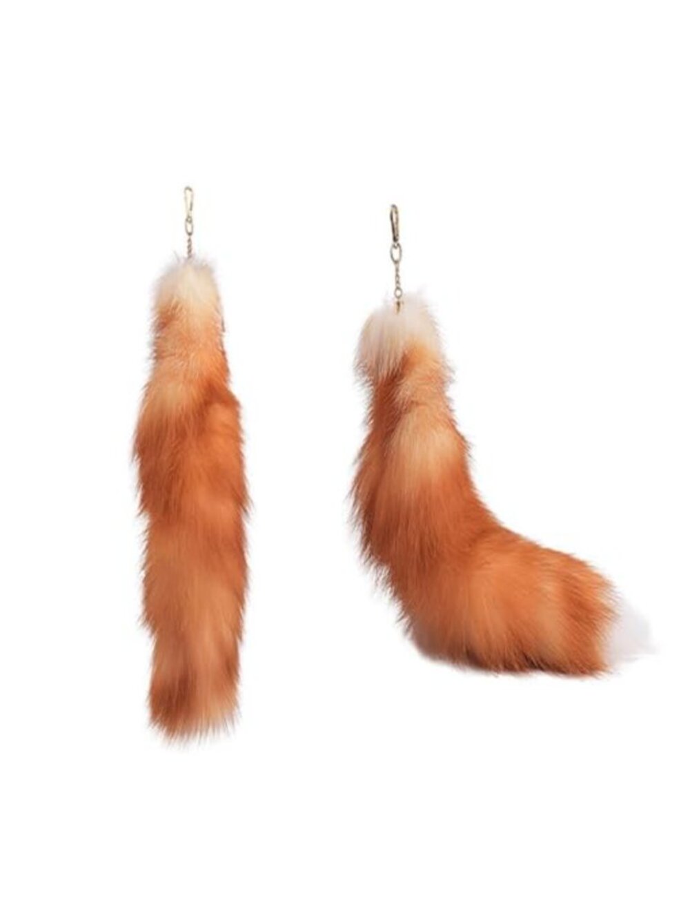 Real Fox Fur Tail Keychain Gold Plated Metal Clasp Cosplay Handbag Charm